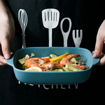 Nordic Cheeseted Meal Pan Double Ear Ceramic Grilled Pan Baking Oven Plate Home Dish Cutlery Dish Cutlery Dish Sara Pan