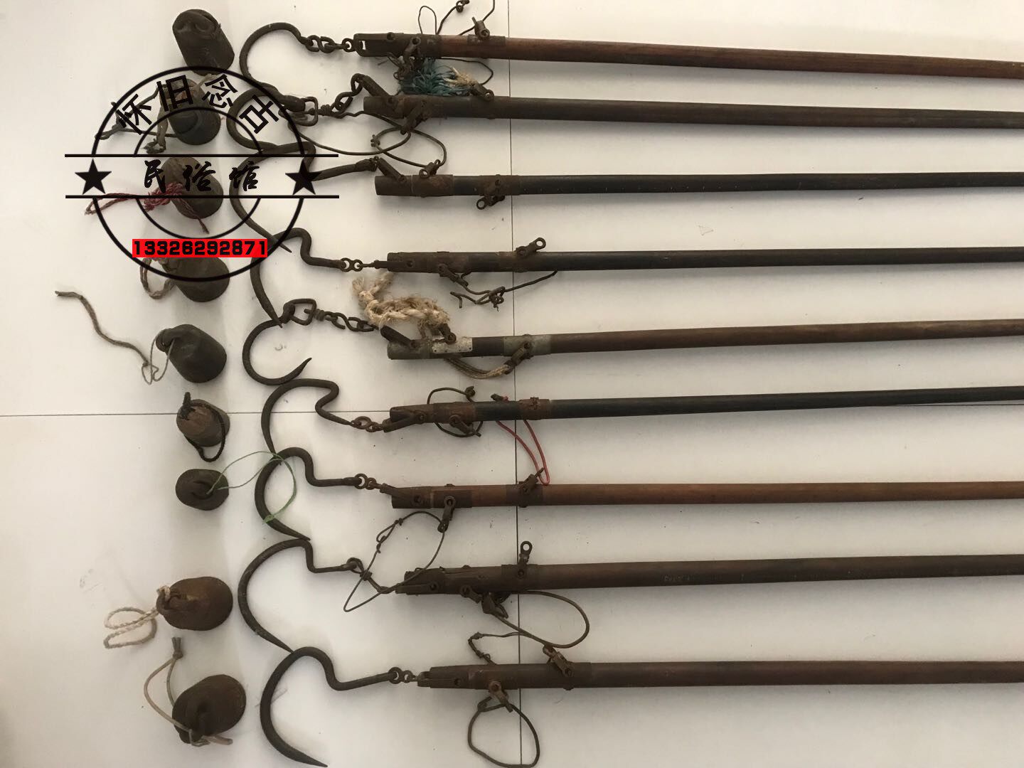 Old pole says nostalgic old objects large wooden pole called antique nostalgia collection ancient play miscellaneous old Libra weight folk swing pieces