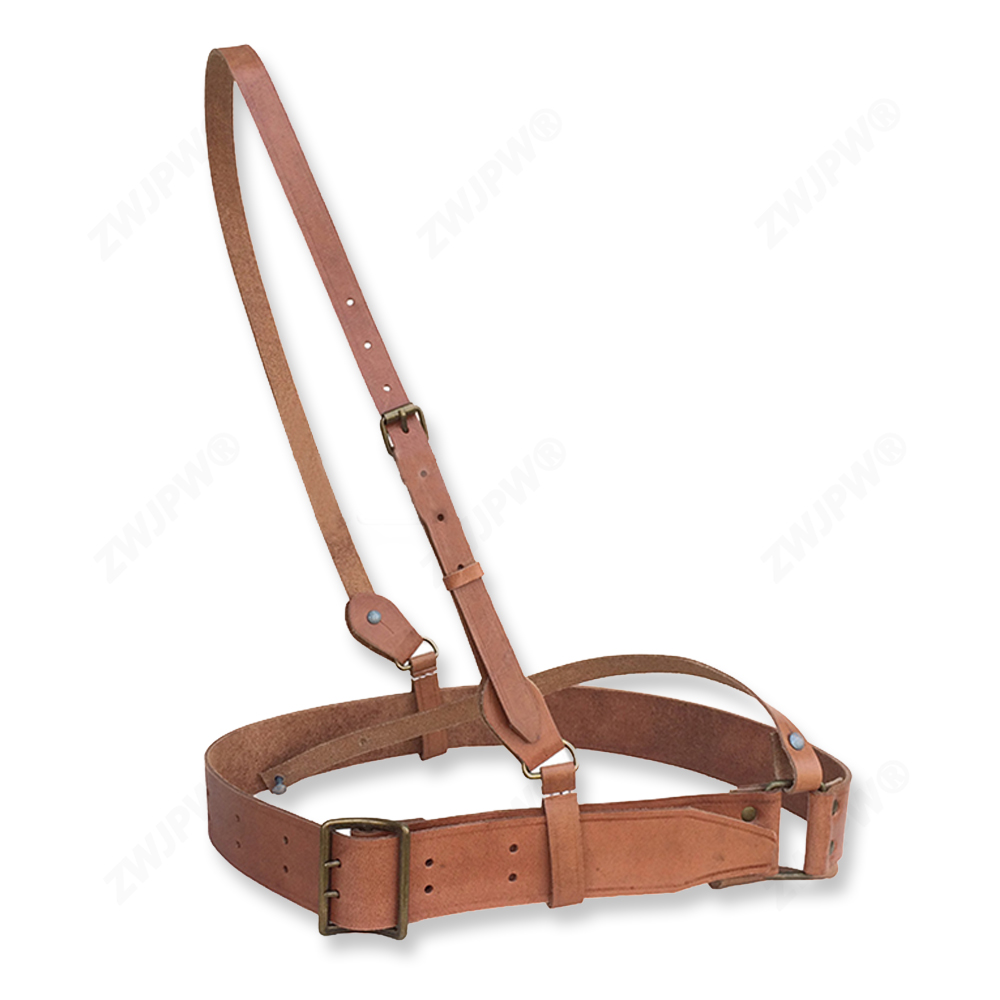 World War II cavalry oblique cross belt men's head layer genuine leather replica military fan