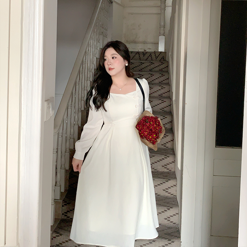 Plus-Size Women's Clothing in New Chinese Style, Improved Cheongsam Dress, Elegant Waist-Cinching White Dress for Chubby Women Plus-Size Women's Clothing in New Chinese Style, Improved Cheongsam Dress, Elegant Waist-Cinching White Dress for Chubby Women