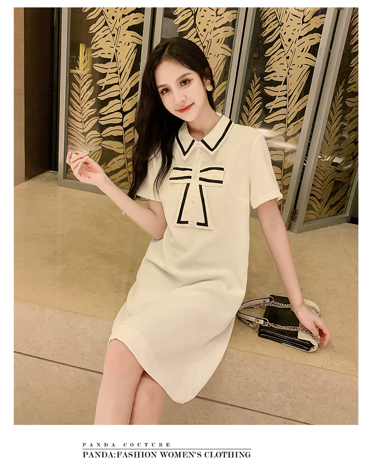 VK旗艦店 韓系時尚小香風蝴蝶結娃娃領短袖洋裝