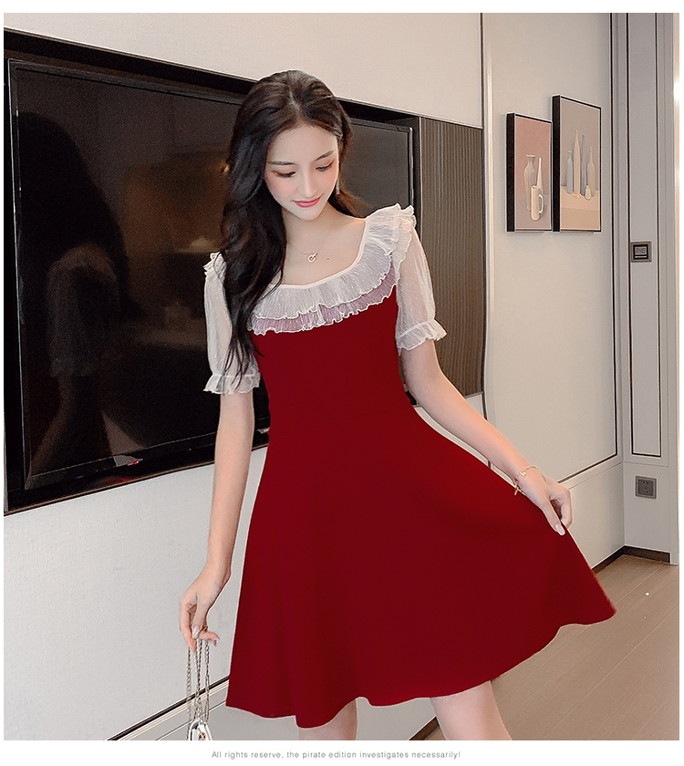 VK旗艦店 韓系小心機甜美蝴蝶結收腰短袖洋裝