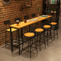 Solid wood home bar table balcony against the wall narrow table long table milk tea shop bar high table and chair combination commercial