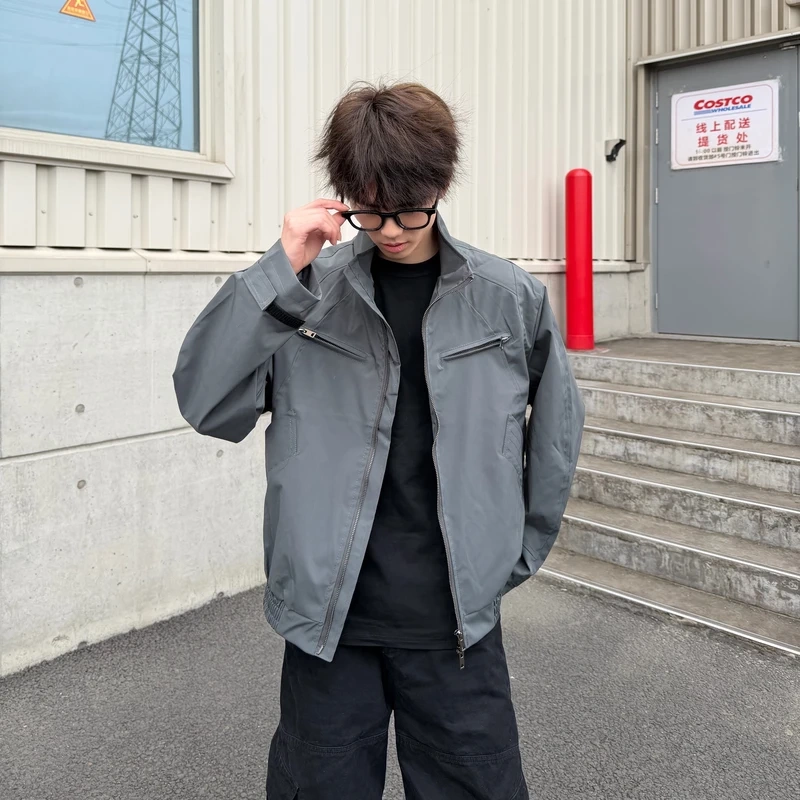 【Wang Lingwu】2026 American Retro Style Stand Collar Short Wide-Fit Jacket Workwear Coat Unisex Versatile Trendy