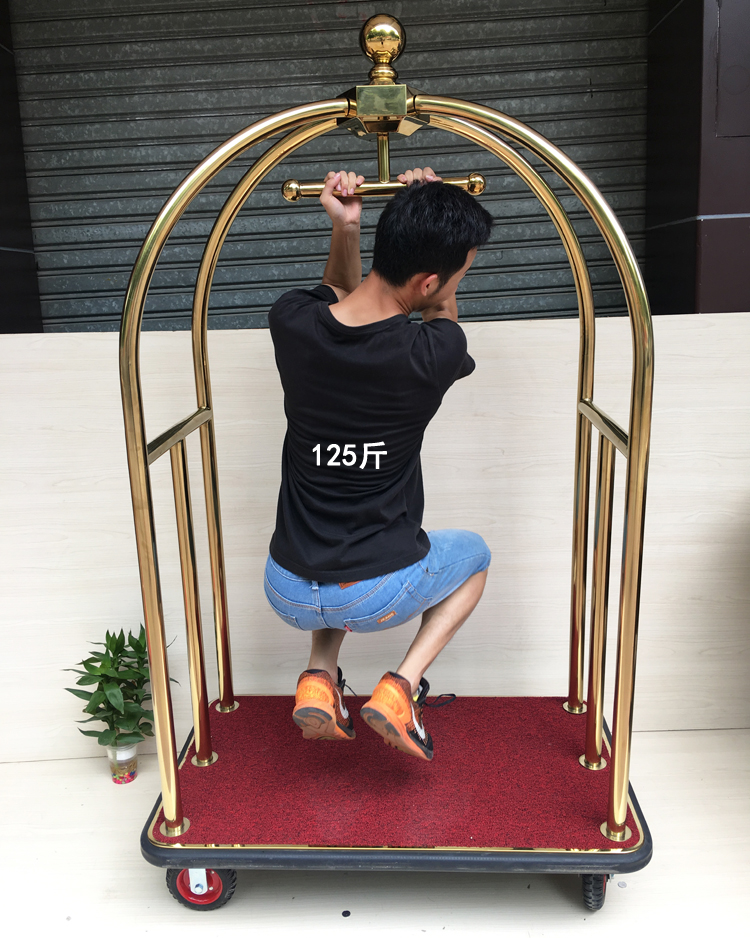 Hotel Lobby Stainless Steel Luggage Caravan Airport Small Gold Top Load King Caravan Five Silent Wheels Cart