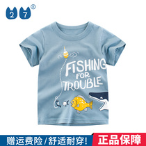 27kids boy pure cotton thin section 2022 childrens clothing Summer childrens baby blouses short sleeves T-shirt clothes summer clothes