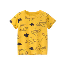 27kids boy pure cotton summer brand Korean version children fit 2022 summer fit children short sleeve T-shirt cartoon aircraft