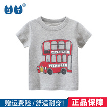27kids boy pure cotton thin section Korean version childrens clothing fashion male baby Summer 2022 children short sleeve t-shirt summer clothing
