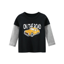 27kids tide card boy Han version children clothing 2022 spring dress long sleeve t-shirt baby clothes children pure cotton spring autumn