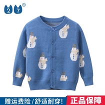 27kids Korean version of cotton childrens clothing autumn 2021 autumn new childrens sweater cardigan boys knitted coat