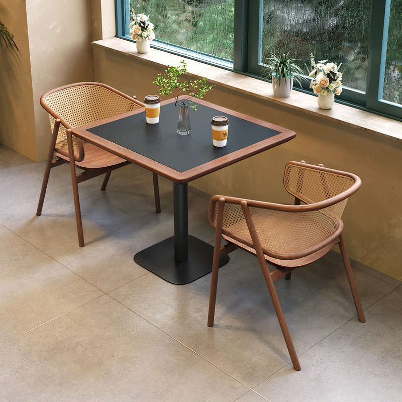Solid Wood Slate Dining Table, Fast Food Restaurant, Spicy Hot Pot, Commercial Dining Small Square Table, Coffee Bar Table and Chair Set 2506