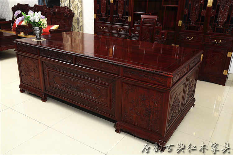 Bàn làm việc bằng gỗ gụ Bàn gỗ hồng mộc - Bộ đồ nội thất mau giuong go dep
