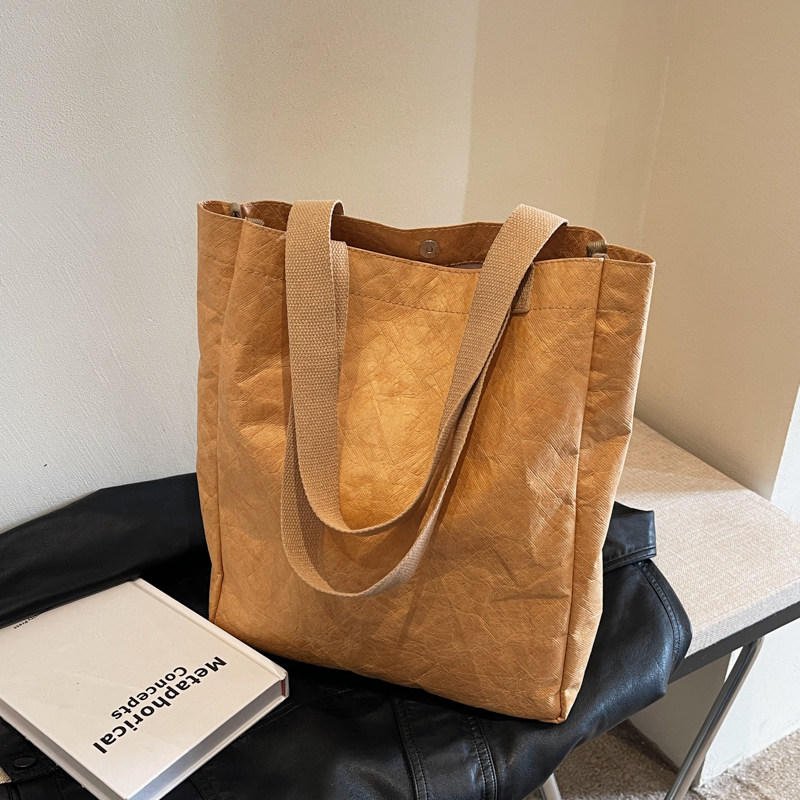 Custom Crumpled Wash Tyvek Paper Bags - Eco-Friendly Kraft Color Shopping Tote Bags With Custom Logo Printing - Thumbnail 2