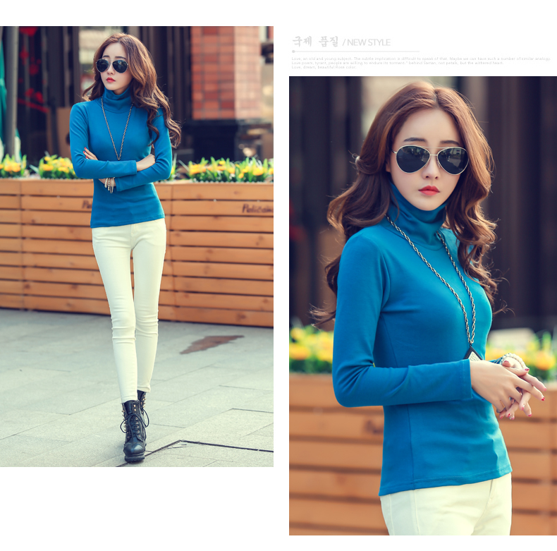 Áo thun cotton cổ cao nữ tay dài Slim size nữ rộng màu áo thun bó sát áo khoác mùa thu quần áo mặc áo thun nữ hàng hiệu