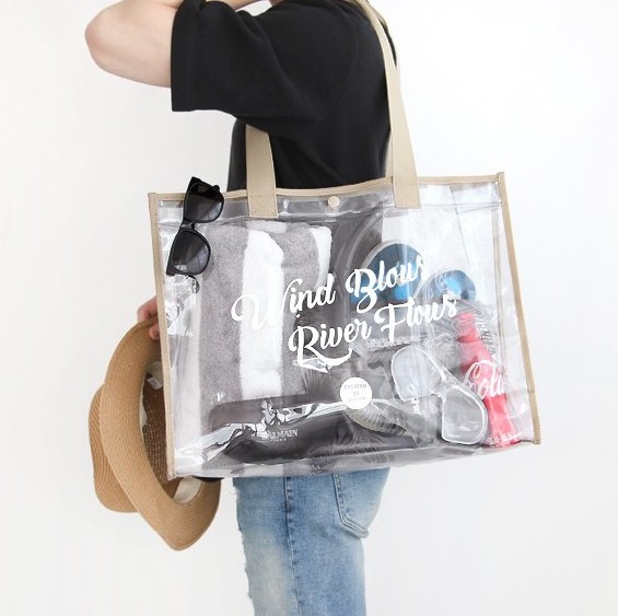 Travel beach bag transparent waterproof pvc hand carry swimming bag large jelly bag bath storage bag fashion shoulder bag