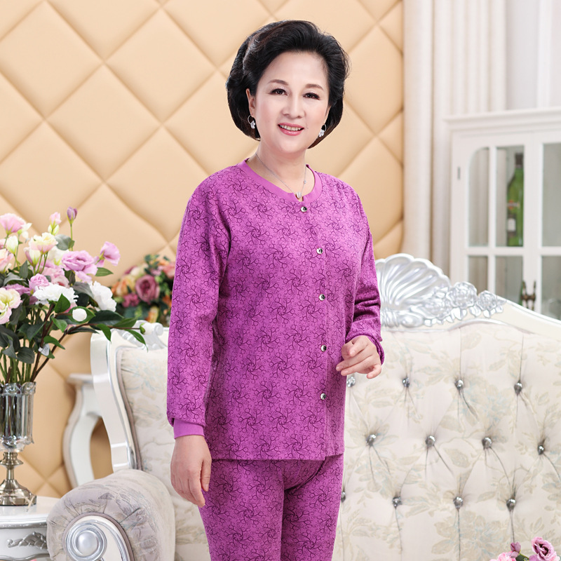 cardigan đồ lót ấm áp của mẹ bông lớn sân mùa thu quần trung niên bà già quần dòng phù hợp.