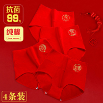 4 articles of the present year ladys underwear triangle pants pure cotton lingerie large red graphene antibacterial high waist shorts tiger year