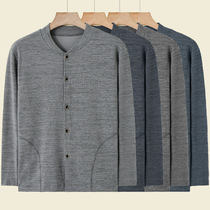 Middle-aged and elderly autumn and winter thermal underwear mens single-piece tops thickened large size cardigan double-breasted dad autumn clothes cotton sweater