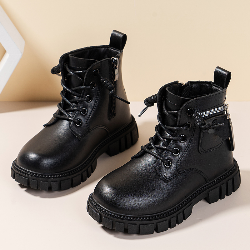 Hui Li girls martin boots autumn and winter new thick bottom Joker children's cotton boots English wind patent leather girls short boots