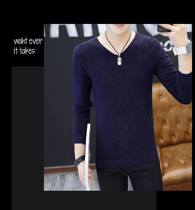 Áo len mùa xuân Hàn Quốc Slim nam mặc cổ chữ V hoang dã cá tính Mùa thu đông mặc áo dệt kim đáy quần mùa thu - Hàng dệt kim áo khoác mùa đông nam
