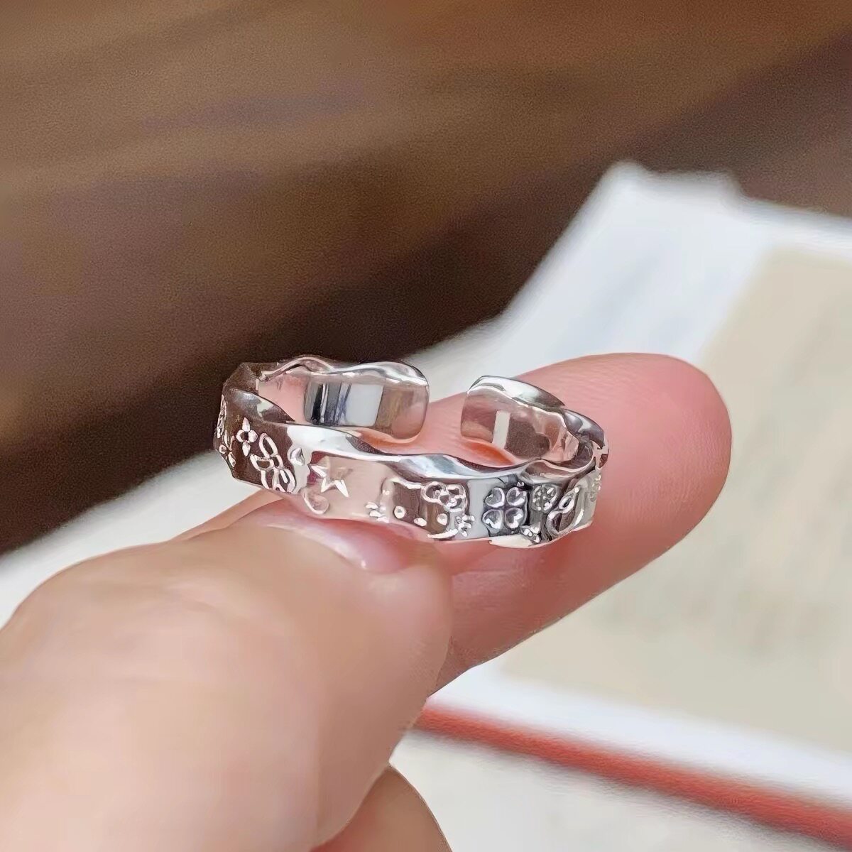 Pure silver 9999kitty sterling silver ring sweet and cute girl graffiti kt cat silver ring gift for girlfriend