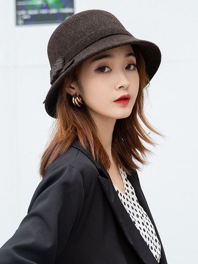 CalbouKimct winter hat women's wool face-showing small warm versatile hat elegant autumn and winter fisherman hat