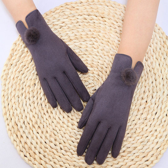 CalbouKimct gloves women's winter fashion style plus velvet to keep warm in winter driving and riding suede touch screen