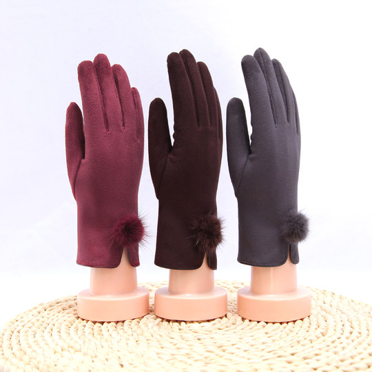 CalbouKimct gloves women's winter fashion style plus velvet to keep warm in winter driving and riding suede touch screen