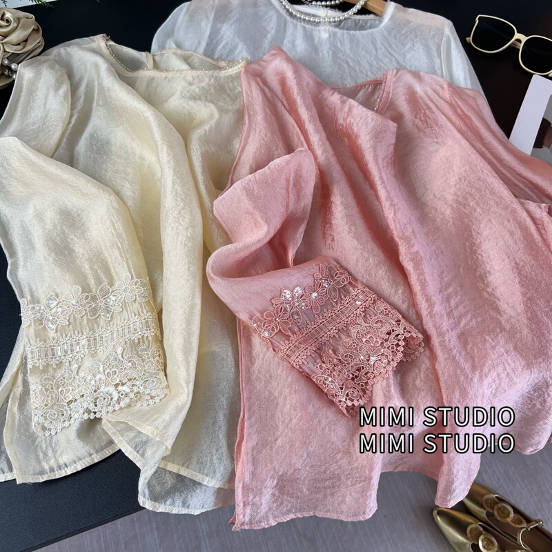 Chinese-Style Semi-Sheer Lace Trim Blouse for Women, Summer 2026, Heavy Craftsmanship, Thin, Versatile Layering, Elegant New Chinese-Style Shirt