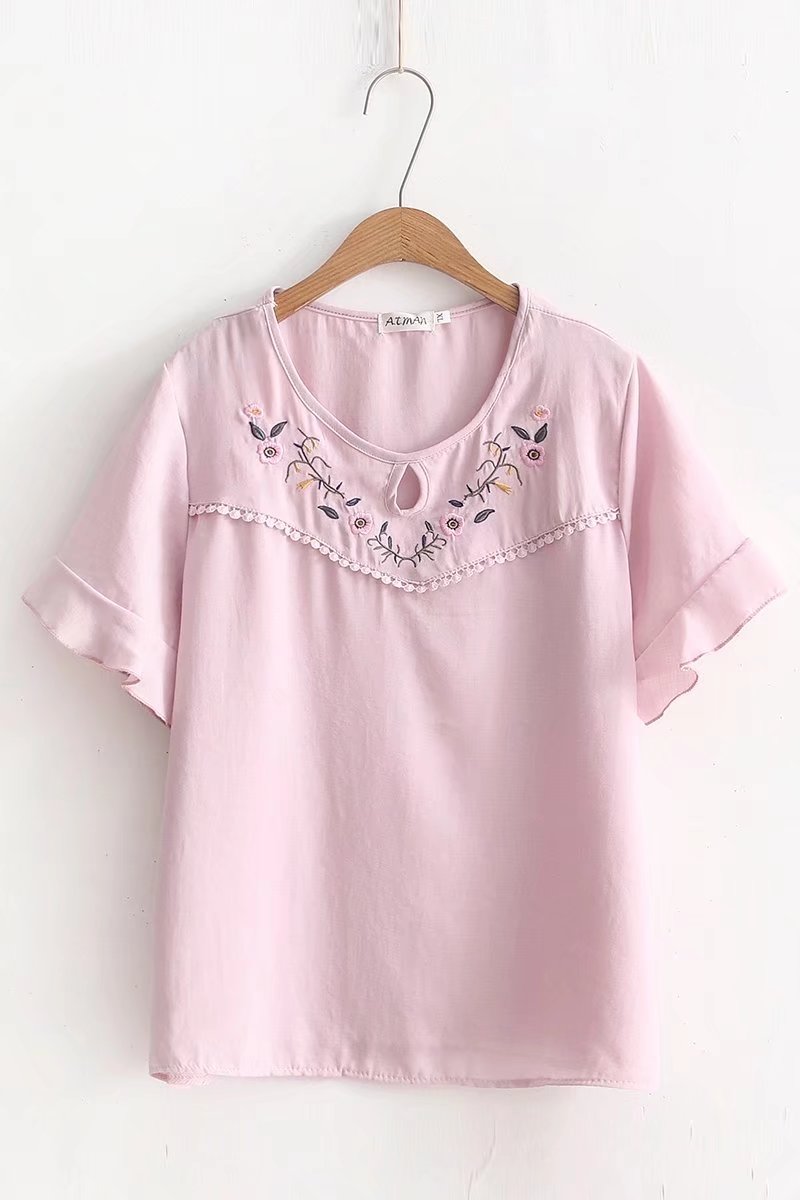 Phụ nữ trung niên và lớn tuổi XL béo phụ nữ mùa hè mới thả lỏng phiên bản Hàn Quốc của áo sơ mi nữ sọc ngắn ba màu những kiểu áo đẹp dành cho tuổi trung niên