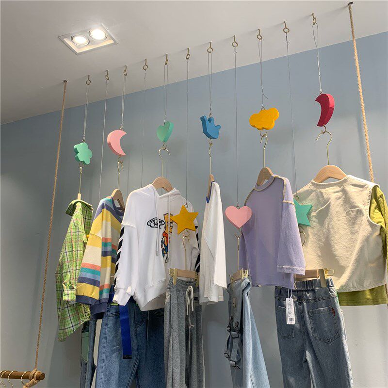 Clothing Store Rings Hanger Hemp Rope Hanger Hooks Steel Wire Rings Children Clothing Shelves Hanger Racks hanging clothes