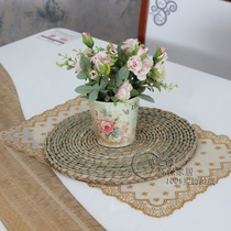 Insulation wooden mat handmade cattail woven insulation mat round anti-scalding pot mat coaster bowl mat home dining mat