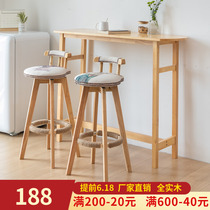 Custom solid wood bar table and chairs combined leaning against wall High foot table Home creative living room Coffee room Milk Tea Shop Minimalist Table