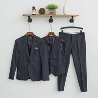 Bộ đồ vest mùa thu đông phiên bản Hàn Quốc của ba người đàn ông lịch lãm kinh doanh bộ đồ mỏng kẻ sọc váy cưới đồ vest nam