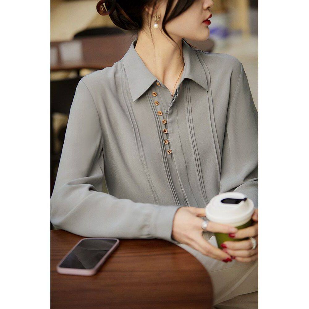 RAGR の romantic ceremony sense French retro temperament Tucker line shirt Loose acetate top women