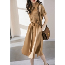 RAGR Simple Light Luxury 30MM Mulberry Silk Heavy Crepe Tailored Lace-Up Shirt Dress