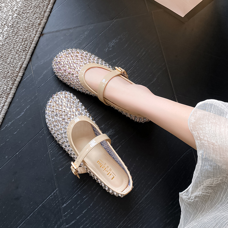 European Style Rhinestone Buckle Mary Jane Hollow Mesh Ballet Shoes Fishnet Shoes Single Shoes Loafers Boat Shoes Women's Shoes European Style Rhinestone Buckle Mary Jane Hollow Mesh Ballet Shoes Fishnet Shoes Single Shoes Loafers Boat Shoes Women's Shoes