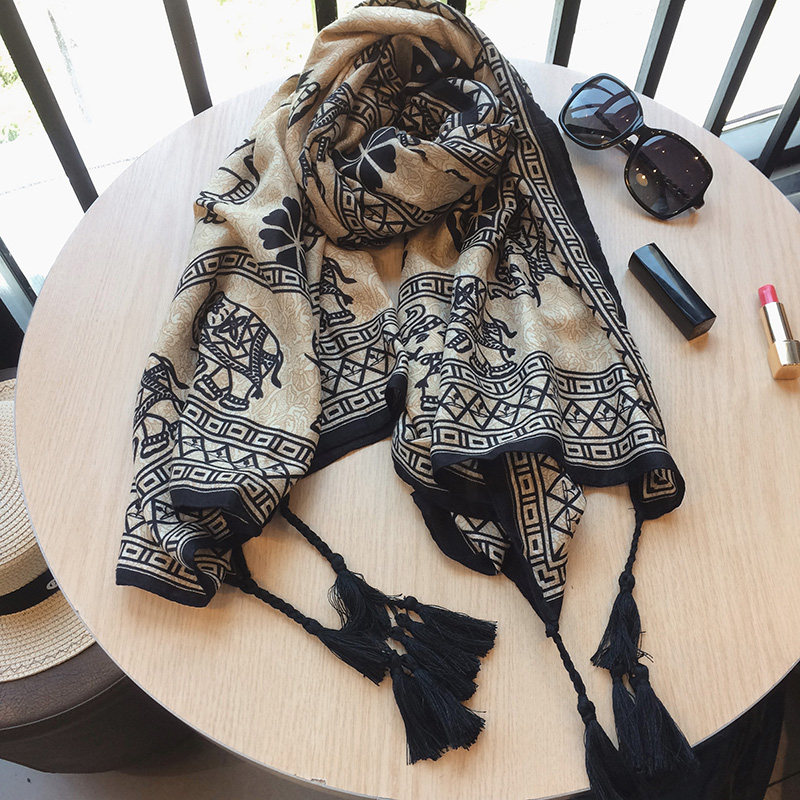 Baby elephant scarf Summer vacation sunscreen cashmere scarf National wind shawl tourism seaside beach towel female tide