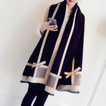 Autumn and winter New Korean bow long shawl double-sided thick cashmere scarf women winter scarf tide