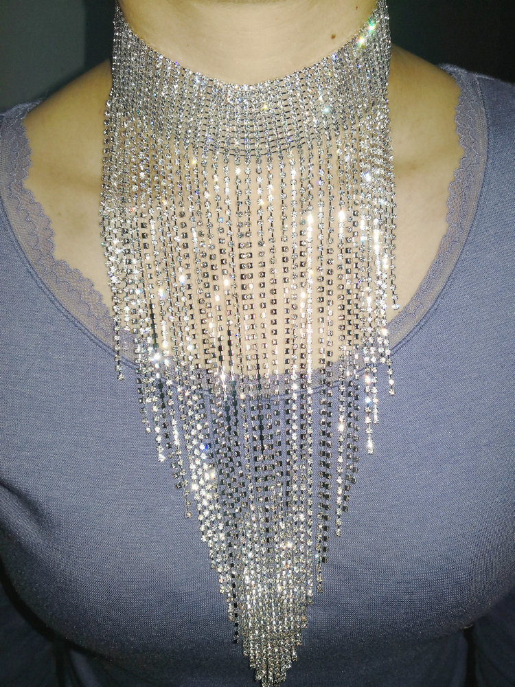 Water Drill Flow Su Necklace Flash Drilling Exaggerated Luxurious Necklace Flow Sunecklace Lengthened Necklace Stage Walk Show Home Dance