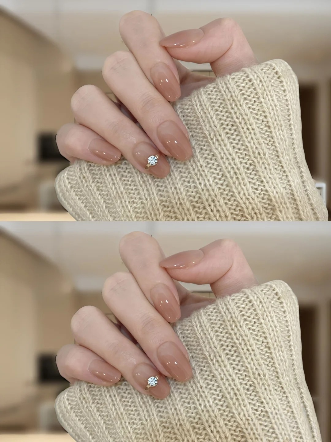 High-grade sparkling diamond ring, light nude color, whitening, simple ice-transparent handmade wearable nails, finished nail art patches, short nails