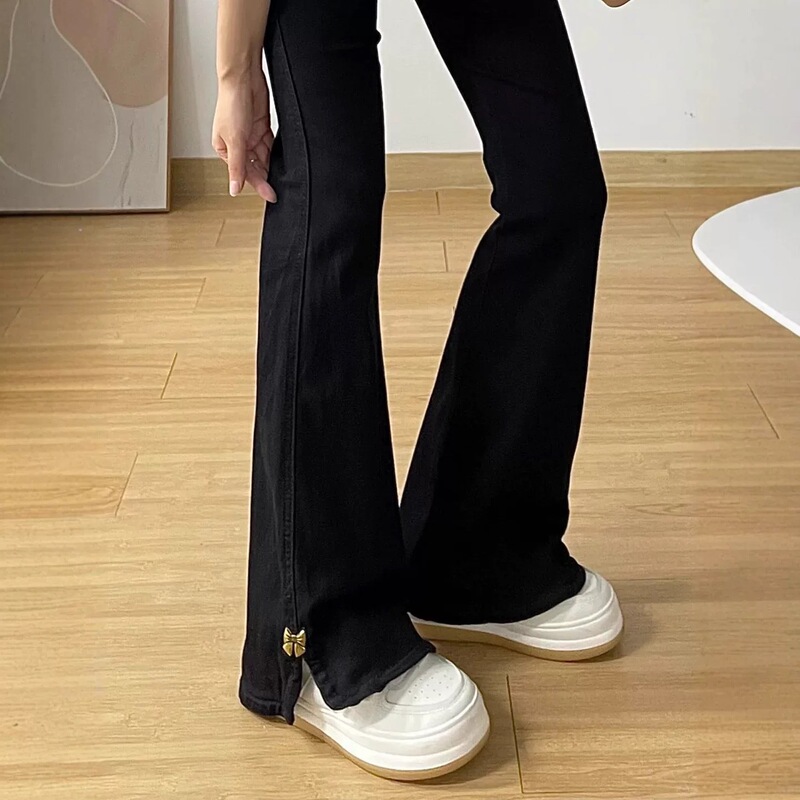 Black Slit Flared Jeans for Women, Summer and Autumn 2026 New Style, High-Waisted, Slimming, Non-Tight, Flared Floor-Length Pants