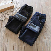 Boy girl girl plus suede pants outside wearing autumn and winter CUHK Scout bottom imitation denim jeans warm and integrated thin suede