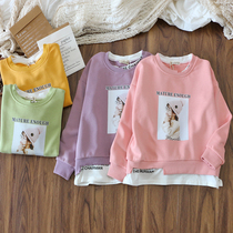 Girls sweatshirt 2022 new spring and autumn foreign air CUHK children children dress long sleeves pure cotton fake two little girl clothes