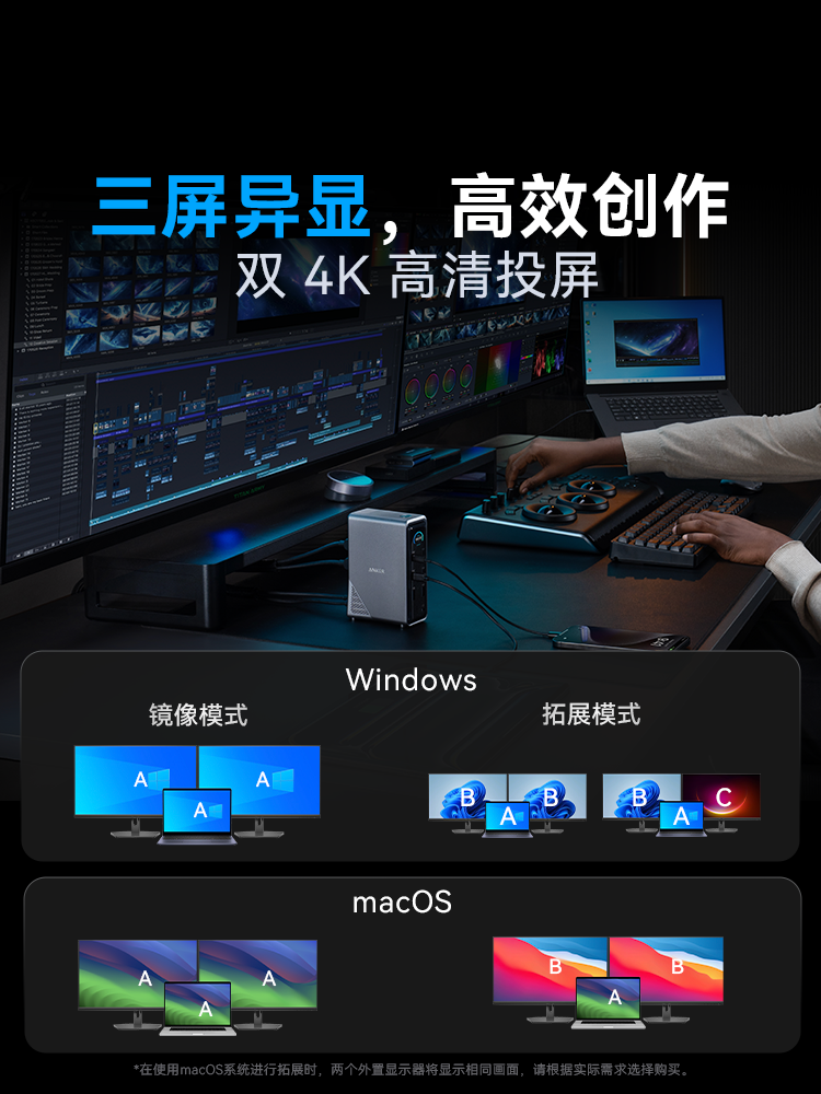 [National 3C Certification] Anker Prime Docking Station Ultra-Clear HDMI Converter Desktop Charger Laptop Type-C Ethernet Cable USB Computer Screen Projection Hard Drive Conversion and Transmission