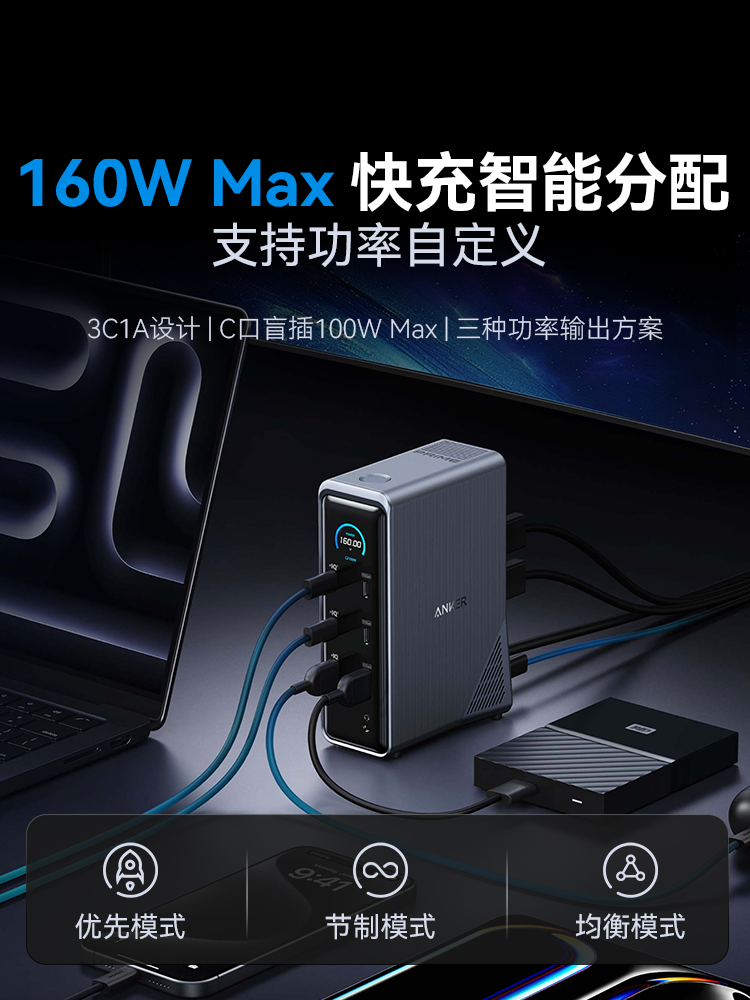 [National 3C Certification] Anker Prime Docking Station Ultra-Clear HDMI Converter Desktop Charger Laptop Type-C Ethernet Cable USB Computer Screen Projection Hard Drive Conversion and Transmission