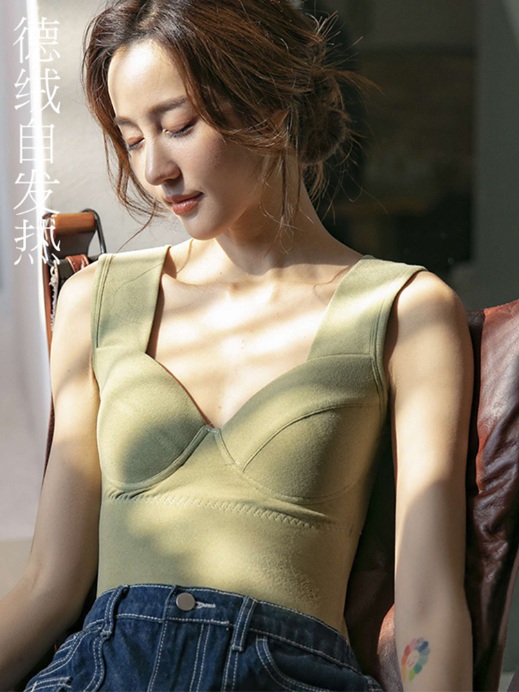De Velvet Warm Vest Women's Inner Wear Thickened Spontaneous Tropical Chest Pad Free Bra No Trace Underwear Bottom Top Winter