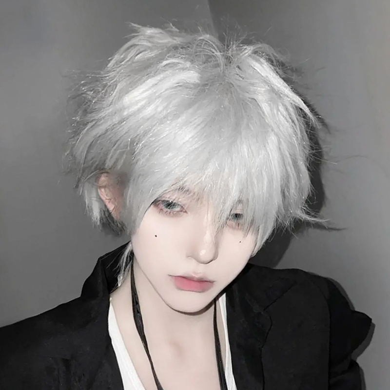Wig for Men, Full Head Cover, Fluffy Korean Style, Handsome Short Hair, Slightly Layered Bangs, Pure White, Cosplay, Daily Wear, Natural and Realistic Wig for Men, Full Head Cover, Fluffy Korean Style, Handsome Short Hair, Slightly Layered Bangs, Pure White, Cosplay, Daily Wear, Natural and Realistic