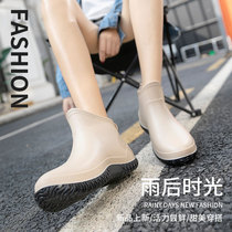 Rain shoes womens short tube rain boots winter warm plus velvet waterproof shoes water boots low non-slip kitchen shopping fishing shoes