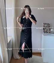 sandro black and white contrast V-neck bubble sleeve split fish tail long dress slim dress SFPRO01918